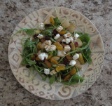 Arugula, Pear, and Goat Cheese Salad with Pomegranate Dressing