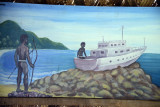 One of the panels has a rather modern looking boat