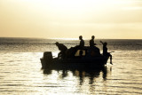 A motorboat ferrying locals out from the beach at Blue Hole