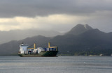 Container vessel Schelde Trader waiting for a berth to open at the Port of Suva