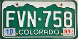 Colorado Licence Plate FVN-758