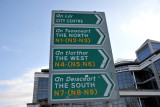 Dublin road signs for the North, West, South and city center