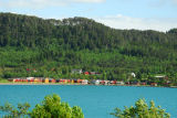 Wooden boatsheds along Storfjorden