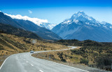 Winding road to Mount Cook, New Zealand