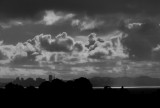 Heavy clouds, late afternoon, San SF skyline. 192mm-equiv, iso100, B&W, 12/12/12