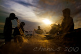 Fishermen at dusk, packing up (Bali)