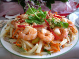 Shrimp salad with lotus stems.