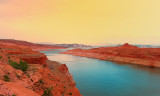 Yellow sandstorm, red rock and blue water @ Glen Canyon Dam, Lake Powell & Page, AZ