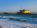 The Santa Monica Pier from the Beach at sunset. Be careful: the next wave could bathe your keyboard !