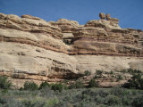 Hoodoos on Mesa Top, Note Ruin Below in Alcove