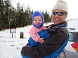 Shes awake! First time seeing snow.
