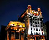 Two buildings at night