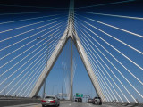 Bostons Leonard P. Zakim Memorial Bridge (aka The Zakim), taken through my windshield.