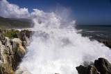 Blowhole blowing off, Punakaiki, West Coast, New Zealand