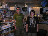 Devin Somerville in his basement studio with Brendon