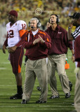 Virginia Tech Coach Frank Beamer calls a timeout seconds before halftime