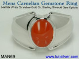 Mens Rings, Carnelian Gemstone Ring For Men
