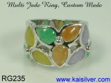 Jade Ring, Gold Or Silver Jade Ring With Multi Color Jade Gemstones