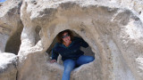 Cindy makes a quick exit from a cave.  Notice her pretty new turquoise ring and earrings!