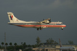 AA ATR-72 on final approach to MIA RWY 9L lit by the early morning sun