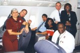 1999 - Maria Rodriguez, Lonny Craven, Bill Hassanos, Michelle Charles, Don Boyd, Ron Smith and Althea Coleman on UA B777 N792UA