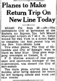 1929 - article about Eastern Air Express (later Eastern Air Lines) service from Miami Municipal Airport to New York
