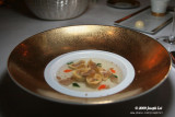 Capelletti and consomme of capon from Cilento scented with fresh thyme