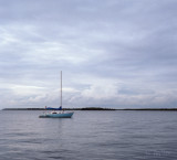 blue boat in blue light