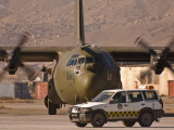 RAF C130 with follow me car