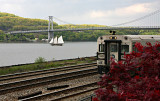 Metro North & the schooner The Mystic Whaler near Poughkeepsie