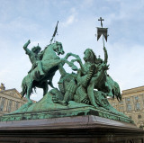 St. Georg fighting the Dragon in St. Nicholas Quarter, Berlin - two picture composite