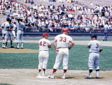 Coach Nellie Fox (42), Frank Howard (33), and Harmon Killebrew (3) in foreground.