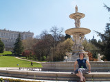 Kim posing on fountain