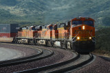 Trains on the Cajon Pass near the Mormon Rocks
