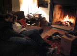 enjoying Elis fireplace, Dec 2006