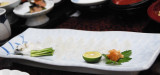 Fugu sashimi and Fugu-chiri with sudachi, sliced soo thin you could barely see the fish 038.jpg