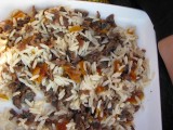 Peggys frystorkade köttfärs med ris och lök mm.