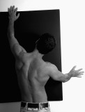 man/black square