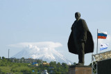 V.I. Lenin, with the twin home volcanoes beyond