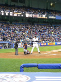 Shelley Duncan bats; Pudge returns the ball to the mound