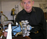 Assembled engine with builder, Ron Harris