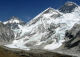 Mt Everest at over 29,000 (the Worlds highest point) in the upper right hand corner, taken from Kallar Patthar at 18,132