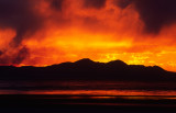 (METE84) Smoke filled sunset, Antelope Island, Great Salt Lake, UT