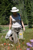walking among the flowers barefoot