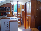 salon facing aft, doors open