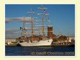 Cuauhtemoc in Wellington Dock at dusk