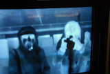 SARA AND DON IN FRONT OF THE INFRA RED CAMERA AND SCREEN BACK AT THE VISITOR CENTER-BLACK IS COLD AND WHITE IS WARM