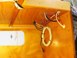Cables forward of the helm.  L to R:  GPS/sounder;  GPS antenna; VHF cables; allaround power.