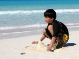 Jeux dans le sable, plage de Half Moon Cay