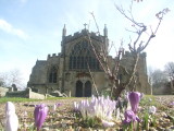 Spring flowers adorn the churchyard